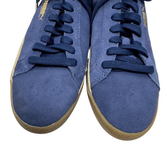 Puma Match Sneakers Women’s Size 7 Navy Suede Gold Snake Detail Gum Sole - Picture 4 of 13